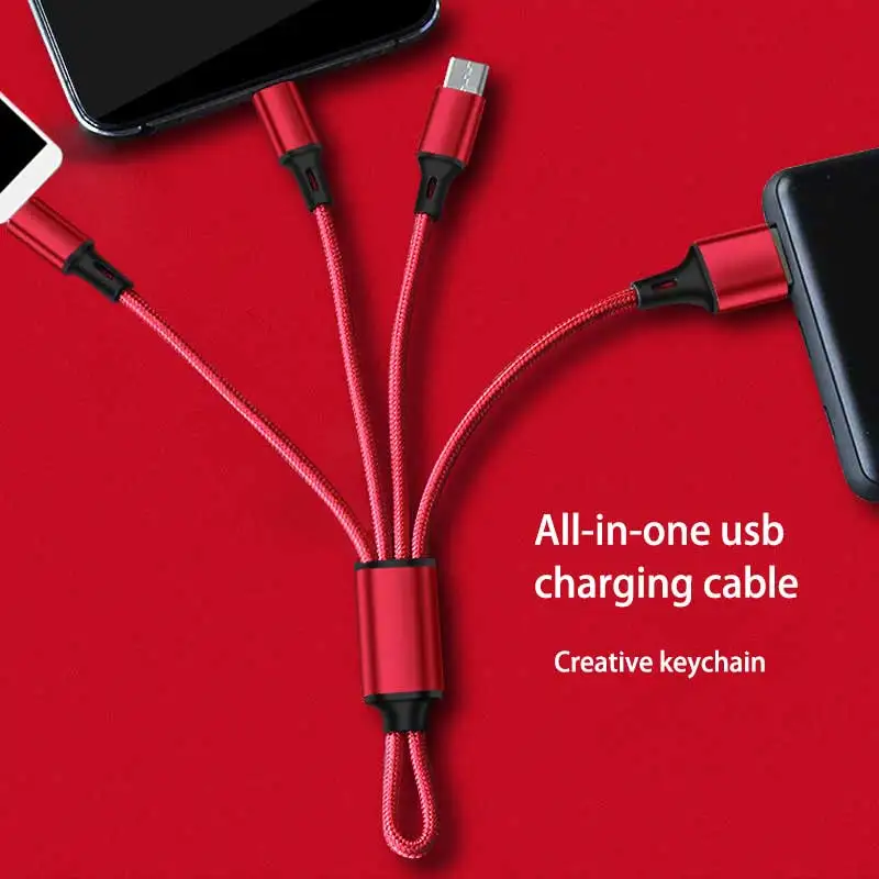 

Multi usb charging cable for huawei samsung 3 in 1 keychain short charge cable for xiaomi type-c micro usb portable charge cable