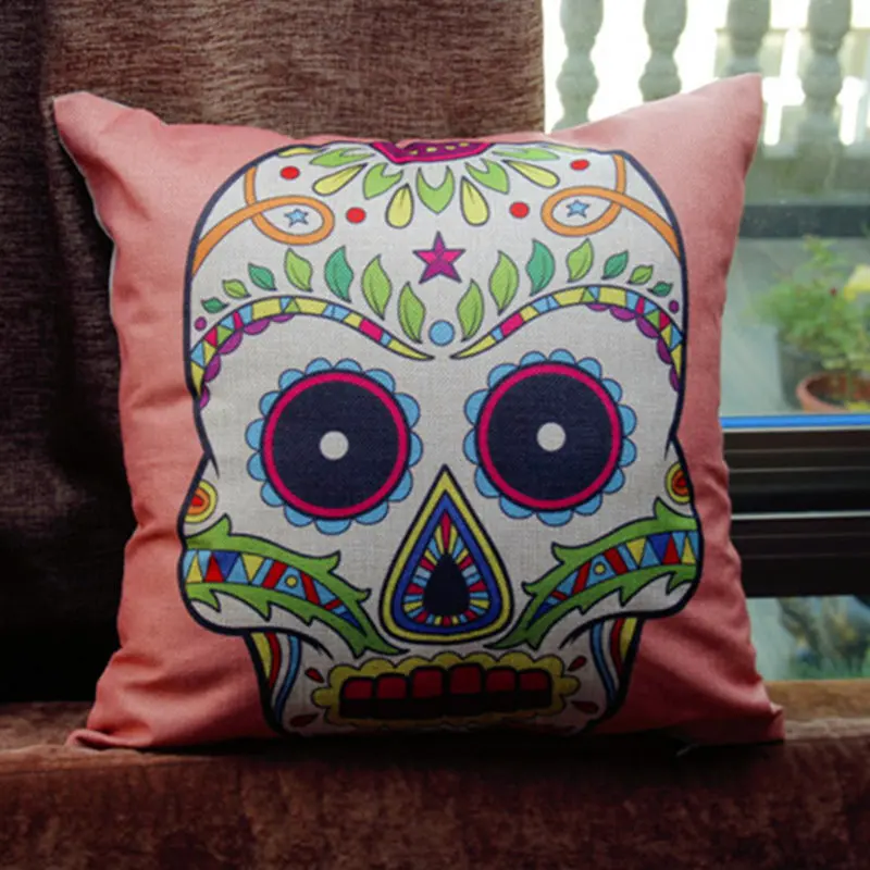 Mexican Skull Printed Cotton Linen Pillowcase Decorative Pillows Cushion Use For Home Sofa Car Office Almofadas Cojines
