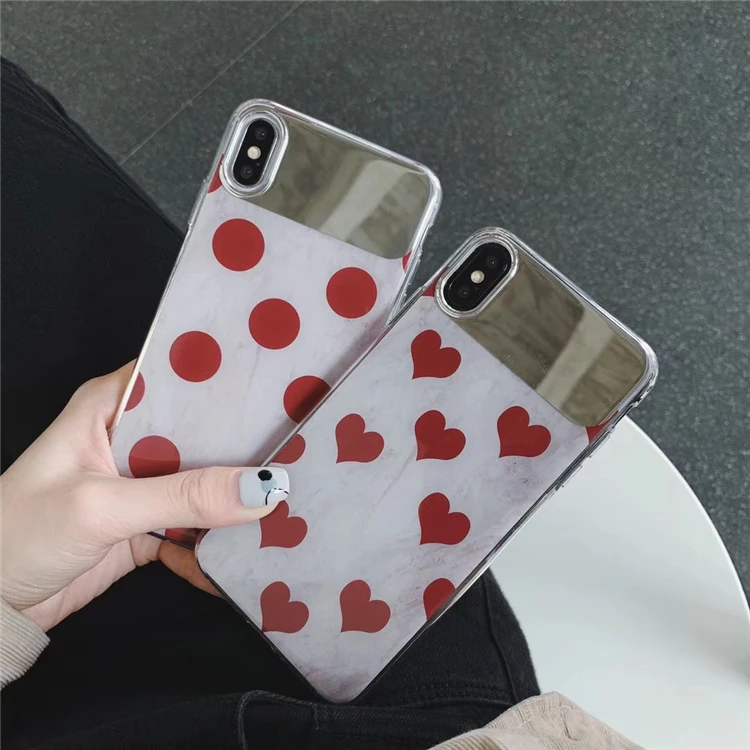 Gimfun Red Love Heart Mirror Phone Case for Iphone Xs Max Xr Dots Clear Tpu 6s 7 8plus X Soft Back Cover |