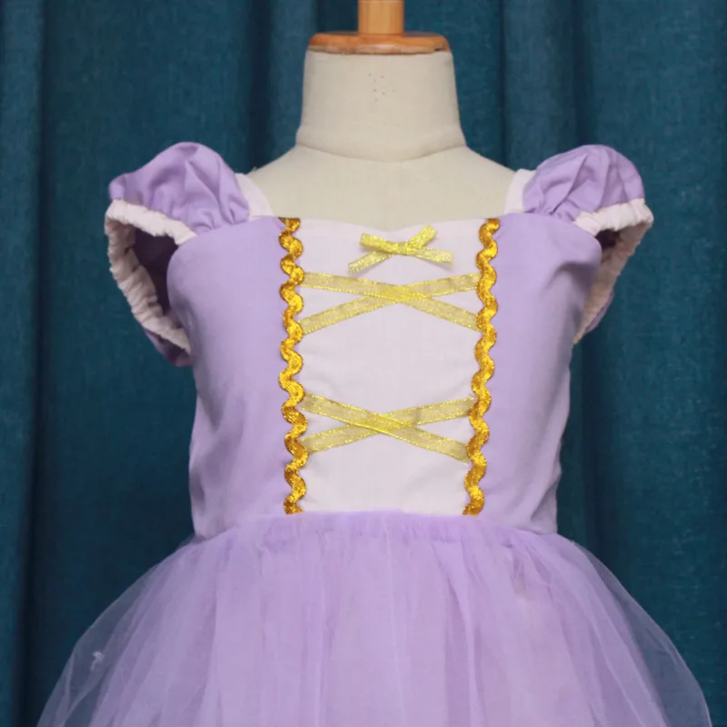 Маленький для девочек в стиле Рапунцель платье детская фантазия Косплэй костюм Балетные пуанты с лентами, детские костюмы на Хэллоуин пурпурное платье принцессы