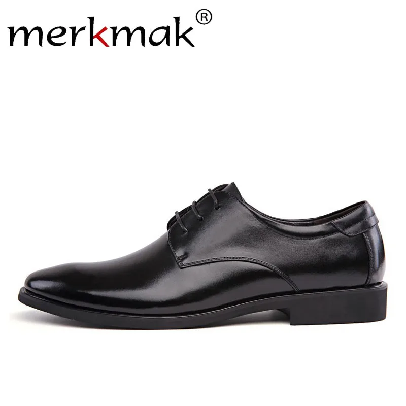 

Merkmak Autumn Leather Men's Shoes Lace Up Male Oxfords Shoes Comfortable Business Formal Casual Dress Man Black Footwear Flat