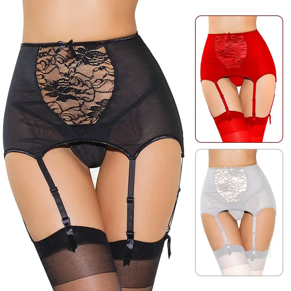 Sexy Garter Belts Underwear Mesh Jacquard See-through Hollow-out Lace High-waisted Lace Stockings Sexy Lingerie For Women