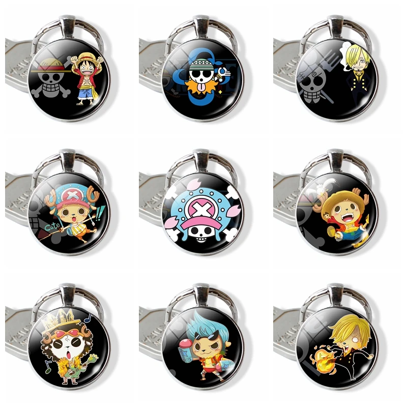 

Cute One Piece Keychain Pirate Monkey D. Luffy Glass Cabochon Pendant Key Chain Fashion Anime Jewelry for One Piece Fans