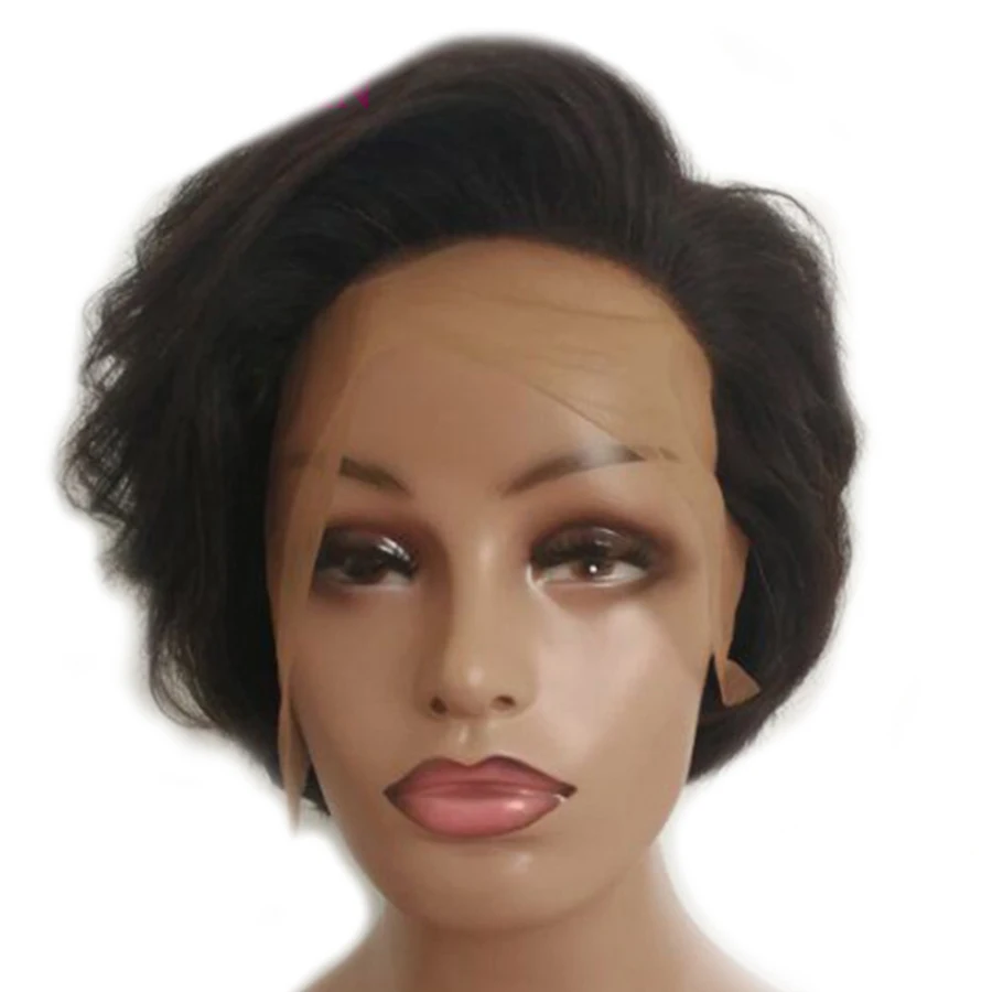 

Short Cut Human Hair Wigs Remy Lace Front Wig Body Wave Bleached Knots Side Part Natural Color 150% Density