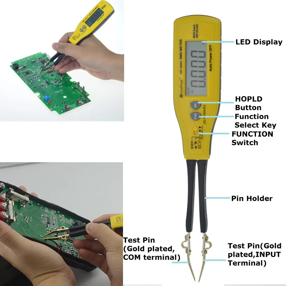 Holdпик HP-990A/B/C цифровой мультиметр SMD тест er Сопротивление измеритель емкости диод тест Профессиональный SMT компонент тест er