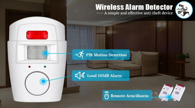 2 пульта дистанционного управления, инфракрасный датчик безопасности, внутренняя Противоугонная сигнализация, мобильный детектор, Беспроводная сигнализация, монитор