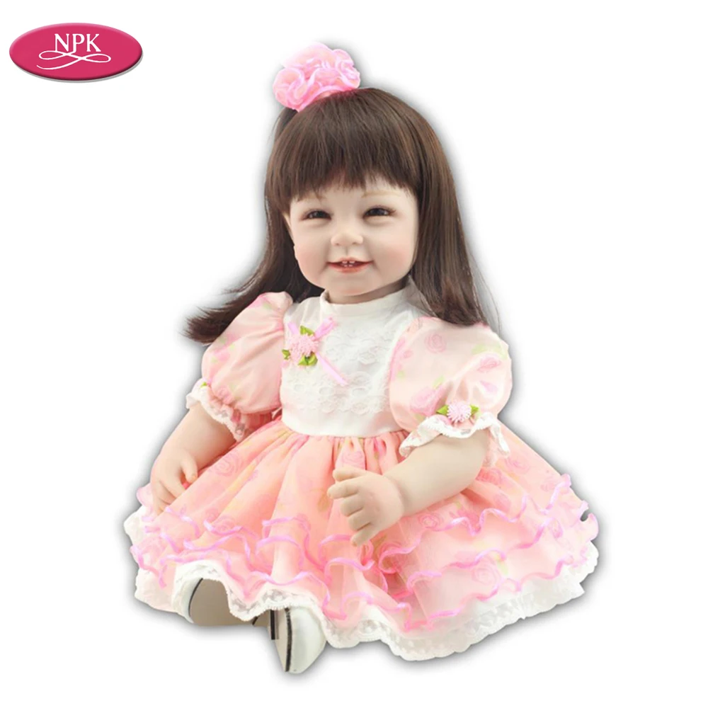 

NPK Silicone Doll Girl Reborn Baby Lifelike Realistic Babies Toys Girls Pink Princess Dress Child Brithday Gift Brinquedos 55CM