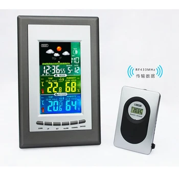 

Set 2PCS Colorful LCD Screen Wireless Digital Hygrometer Thermometer Temperature Tep. Humidity Measurement Meter Clock