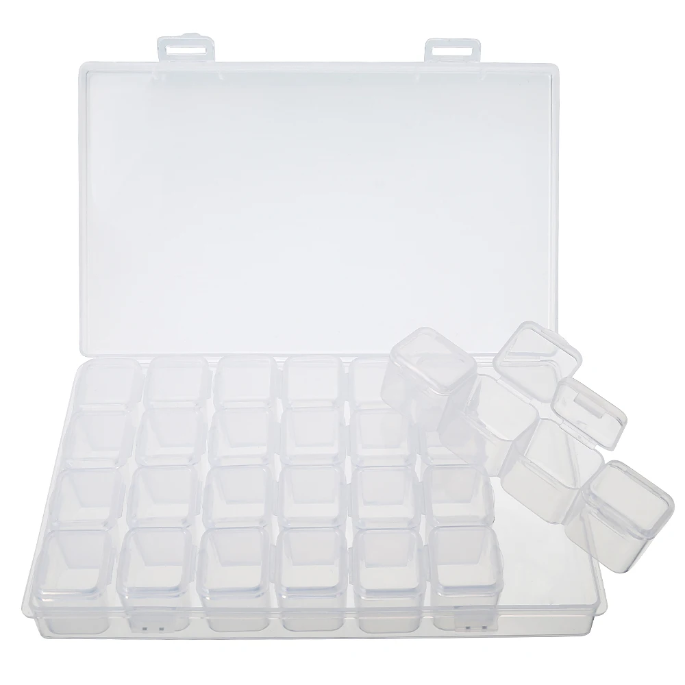 Clear Plastic 28 Slots Adjustable Jewelry Storage Box Case Craft Organizer Beads DIY Home Storage Tools
