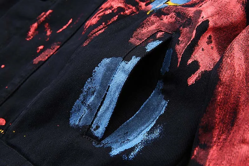 Mcikkny Brand Vintage Men's Graffiti Print Jean Jackets Paint Splash Loose Denim Jackets Hi-street Streetwear Coats For Male   (7)
