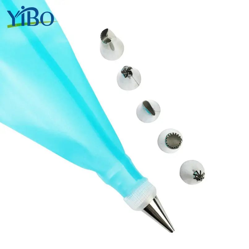 

YIBO Kitchen Cake Decoration Tools 8Pcs/Set Pastry Bag with 6Pcs Stainless Steel Icing Piping Nozzles Converter Tip Baking Tool