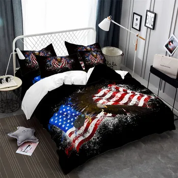

Military Fans American Flag Bedding Set Bald Eagle Print Duvet Cover Set Patriot Colorful Flag Bedding King Queen Bedclothes