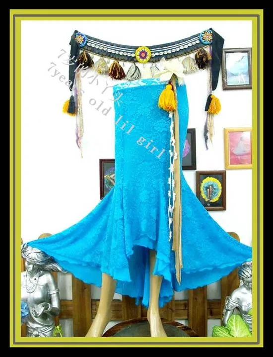 Двухслойная юбка для танца живота с кружевом и хвостом DV38