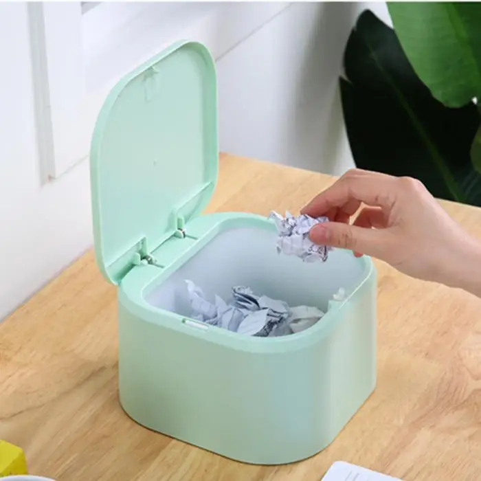 Desktop Mini Trash Can Press-on Waste Garbage Basket for Office Table@LS