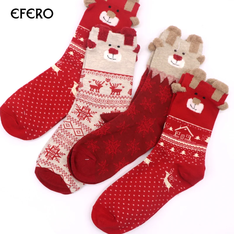 Efero рождественские носки для женщин милые теплые носки зима осень мода креативные носки женские хлопковые милые носки мультфильм животных