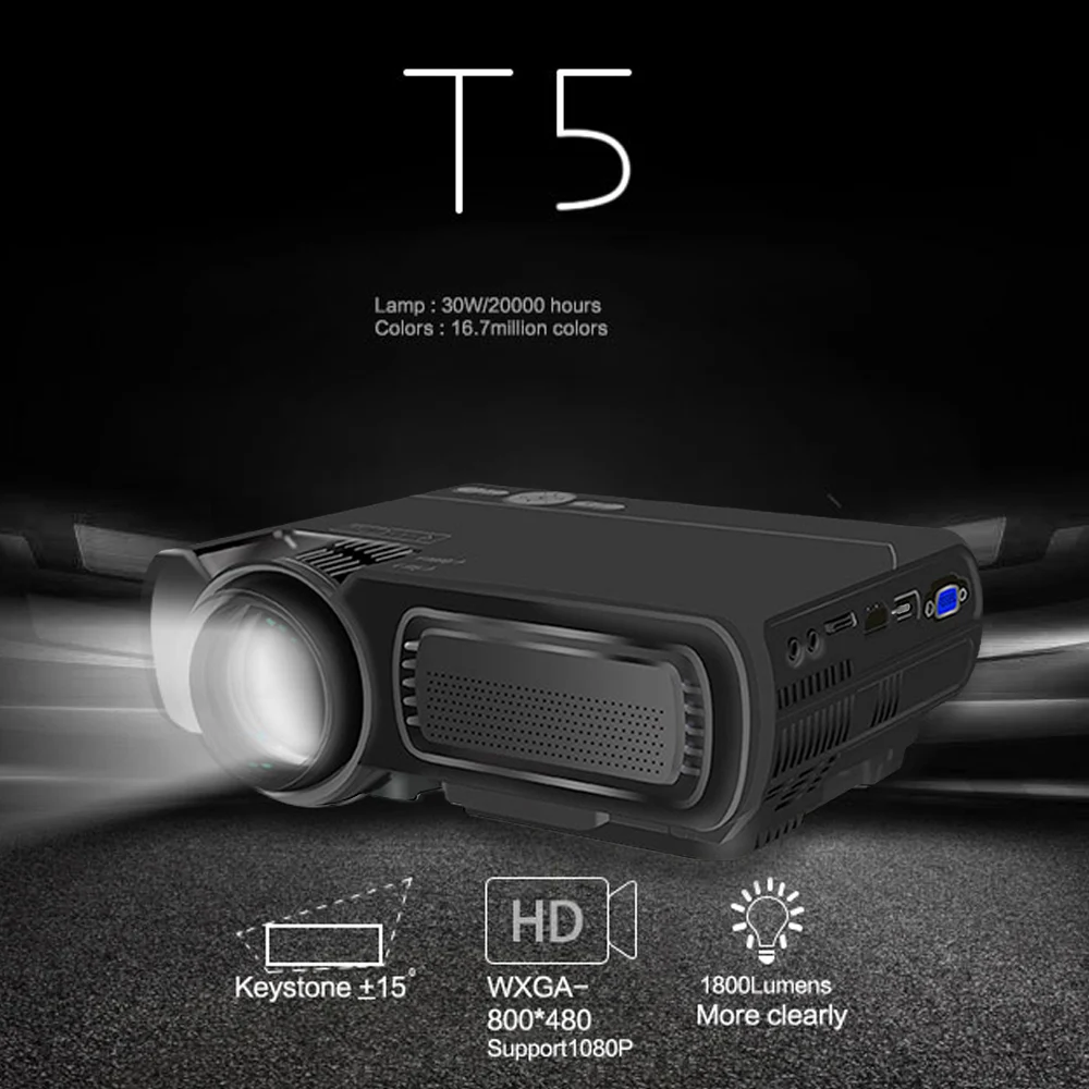 Best Price Cewaal T5 1080P HD US Plug Projector 3D For Android 4.42 Operating System Home Theater Projector LCD Technology Precise Focus