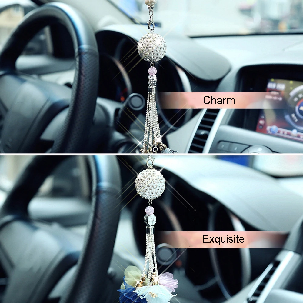 Автомобильный кулон с алмазным хрустальным шаром, автомобильное украшение, шарм, авто интерьер, зеркало заднего вида, подвеска, висячий орнамент, подарки