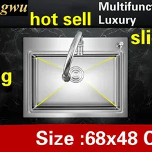 Квартира кухня ручная раковина одинарная мойка многофункциональная скользящая доска 304 нержавеющая сталь большая Горячая 68x48 см