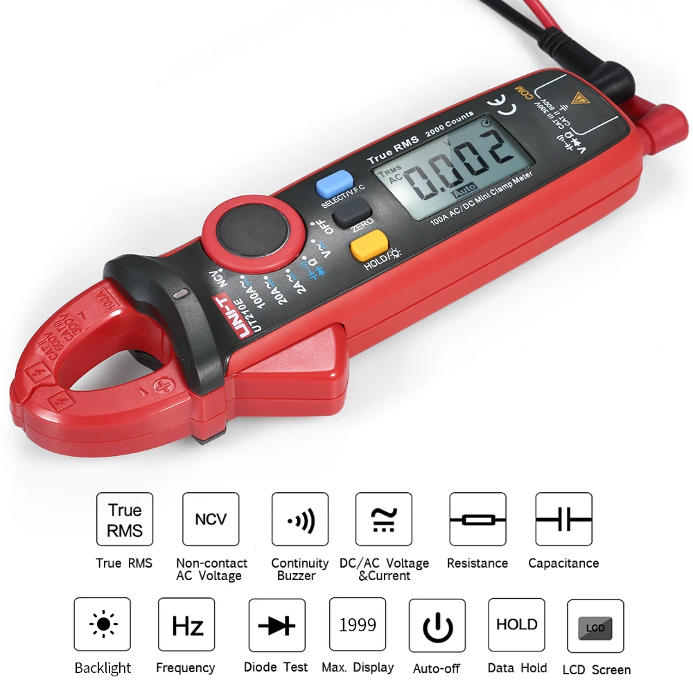 UNI T UT210E TRUE RMS цифровой клещи AC DC мультиметр Авто Диапазон токовые Вольтметр