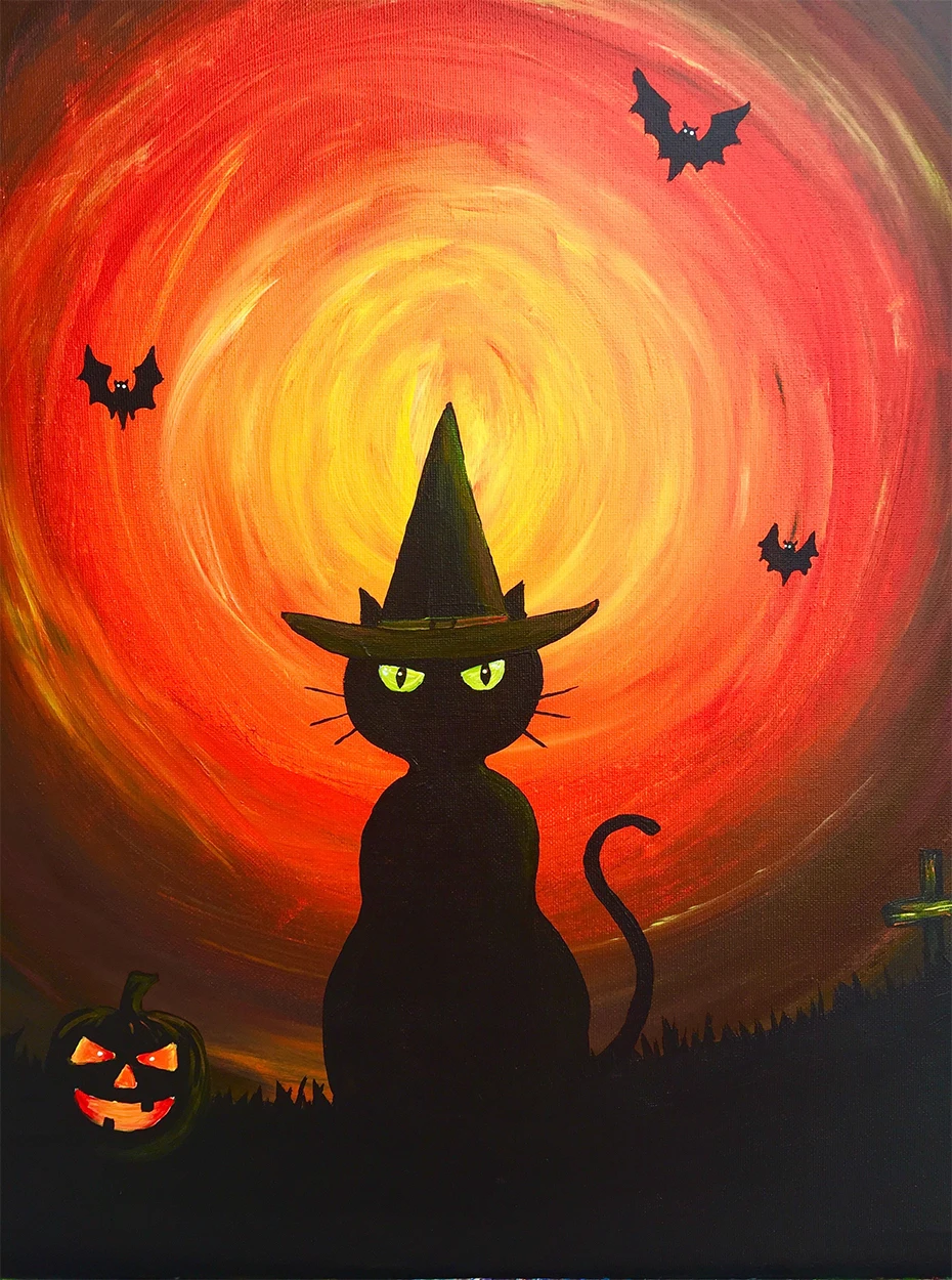 

Cat in a Point Cap at Night 5D Diamond Painting Halloween Full Square Embroidery Sale Mosaic Rhinestones