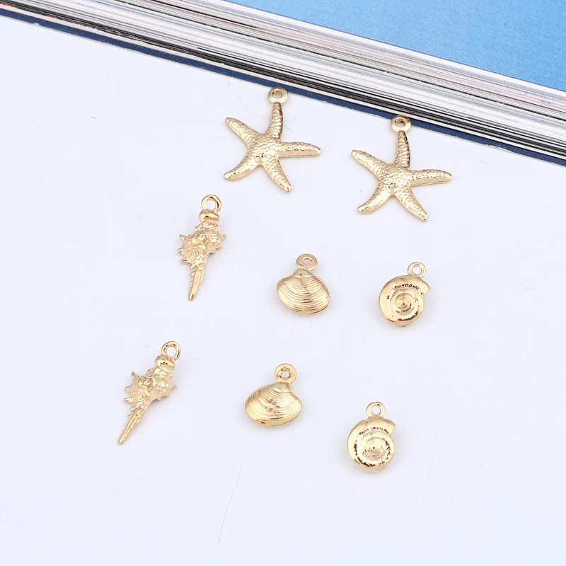 

10pcs Gold Conch Shell Alloy Pendant Findings Diy Women Trendy Charm With Hole Necklace Bracelet Jewelry Accessories Making C426