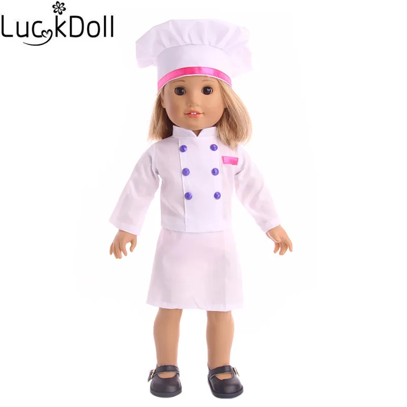 

Luckydoll fashion new doll clothes Chef set + Hat Suitable fit 18-inch American doll accessories Christmas gift for choic
