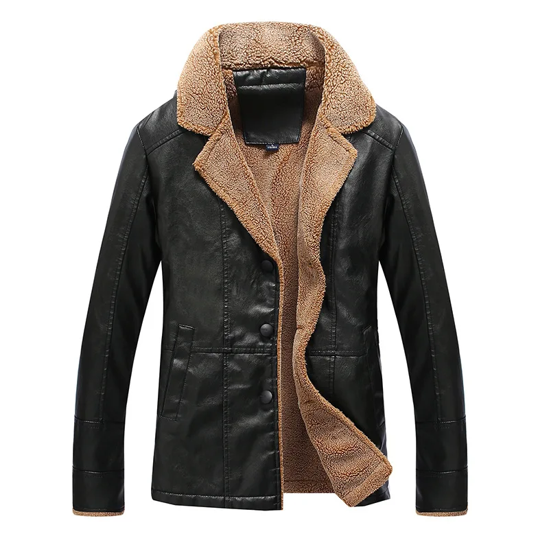 

Men's Leather Jacket Long Sleeve Solid Color Pocket Jacket