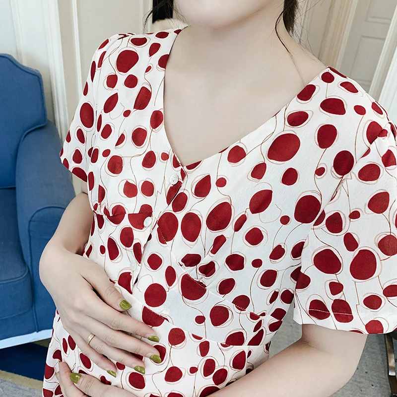 Плюс размер Материнство Лето Новая мода печатные кнопки летают свободное платье для кормящих послеродовой женский халат для кормящих женщин для кормящих