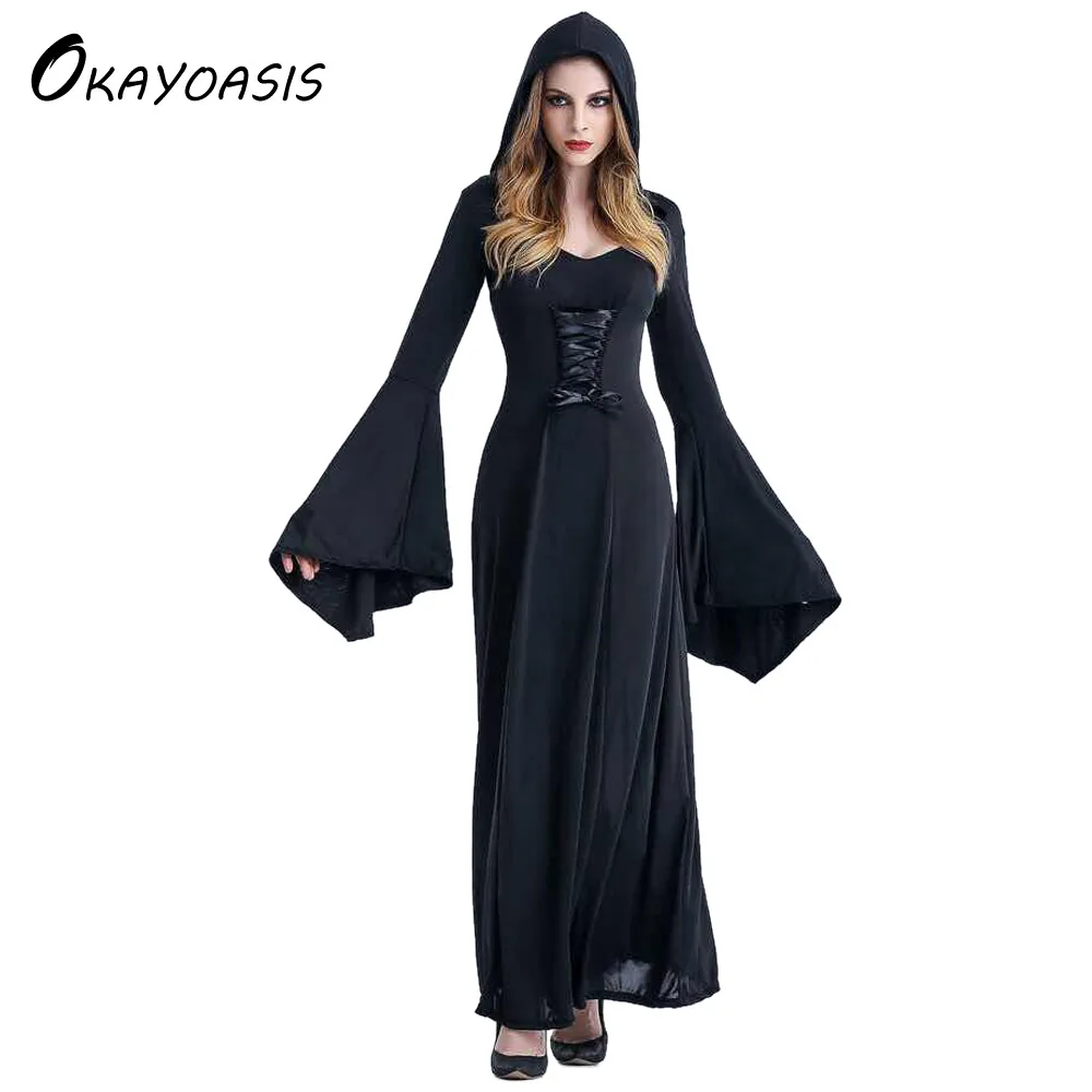 Victorian Halloween Costumes Hoodie Witch Costume Women Long Dress