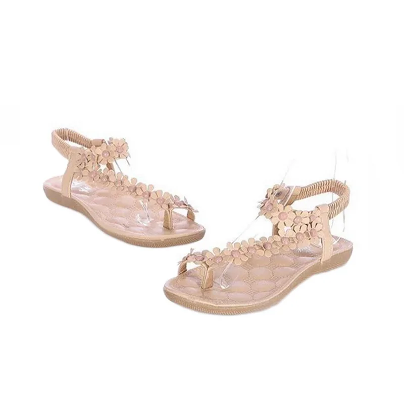 

Ladies Sweet Beaded Solid Leisure Slippers Women Toe Flower Flat Shoes Women Summer Bohemia Soft Sandals Chaussures F