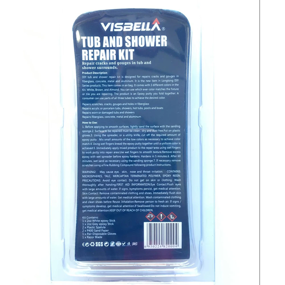 Visbella DIY Tub & Shower repair kit,Bath crock repair glue,Powerful Reinforcing Rapid Fix General Purpose Super Fsat Dry Glue