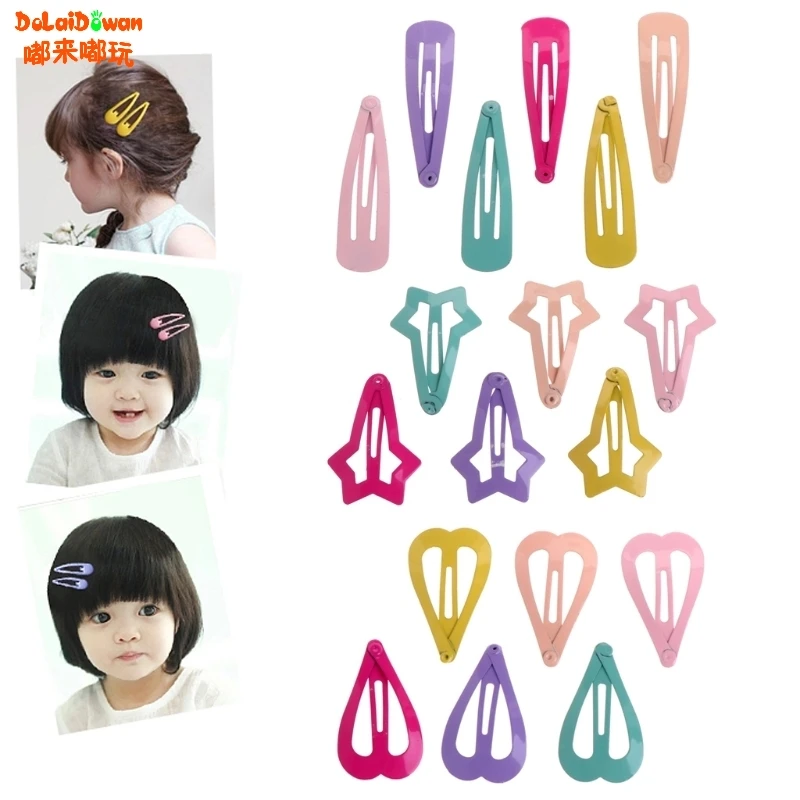 

6 Pcs/Pack Neon Bright Color Heart Star Shape Hair Grips Girls' Hair Clips Kids Hair Pin Accessories
