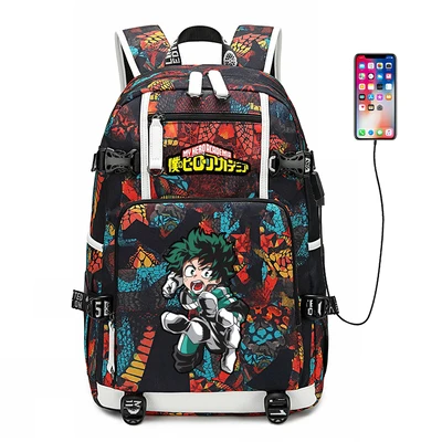 

New My Hero Academia Midoriya Izuku schoolbag Printing laptop bag Men Travel bags USB Boku no Hero Academia Oxford Backpack