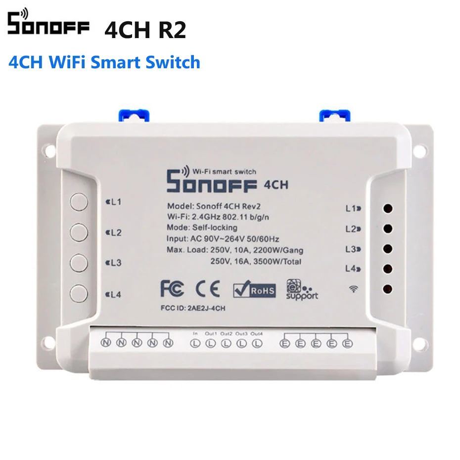 1---Sonoff 4CH R2 4 Gang Wifi Smart Switch, 4 Channels Electronic DIY Switch IOS Android App Control