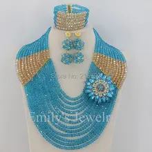 Fashionable African Costume Jewelry Set New Crystal Beads Jewelry Set 12 Rows Nigerian Wedding Bridal Necklace Set AJS314