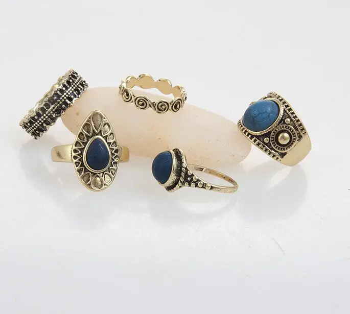 

jz 037 5 / sets of retro ring sets of silver national wind clouds circle female women gifts 2017 retro style red stone steering