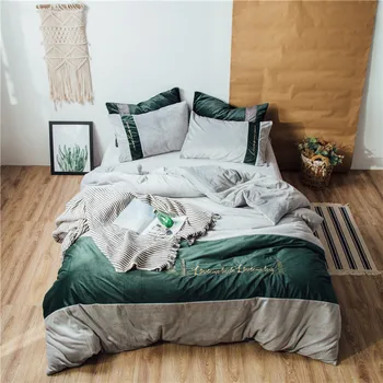 

Coloured velvet 4pcs Bedding Sets Contain Duvet Cover Bed Sheet Pillowcase queen king size bed set