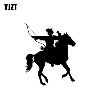 

YJZT 13.2CM*16CM Vinyl Decal Car Sticker Mongolian Rider Bow Arrows Warrior Black Silver C10-02199