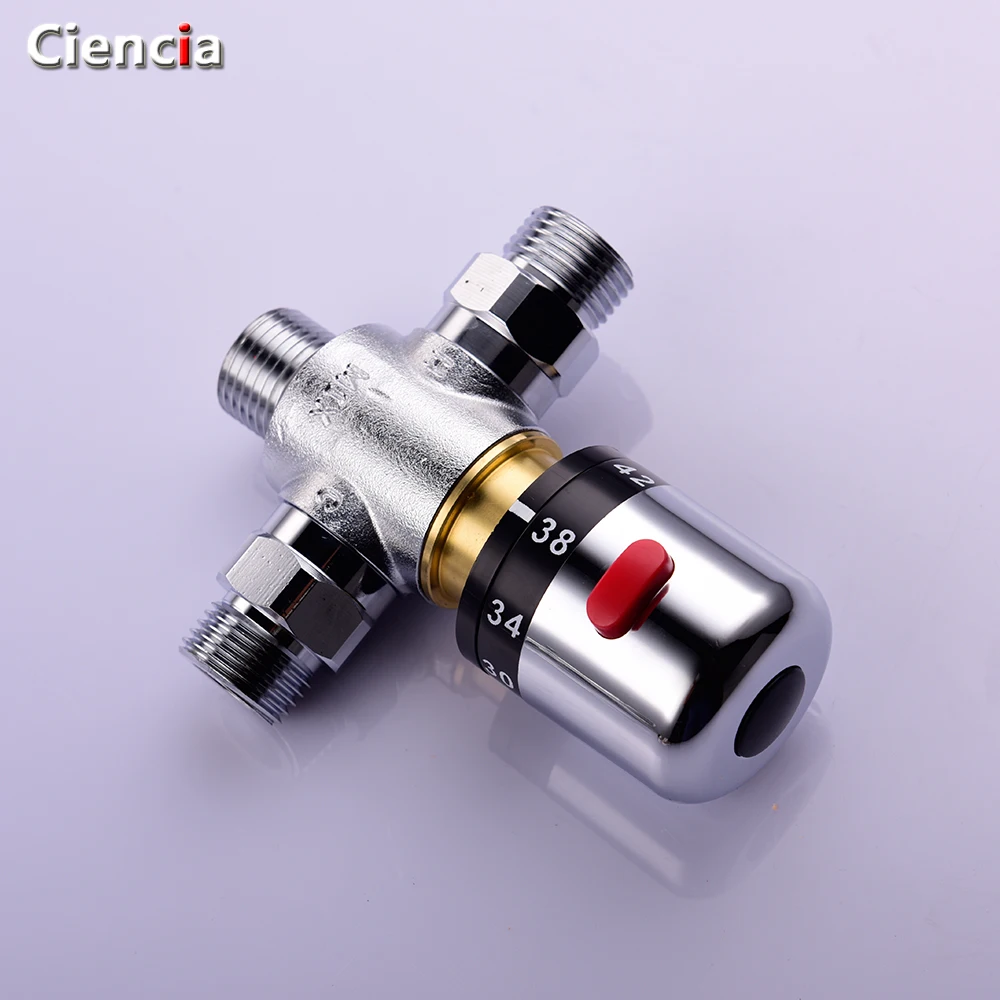 Ciencia Brass 3-way thermostatic mixing valve G 1/2 male thread deck mounted Solar thermostatic valve pipeline
