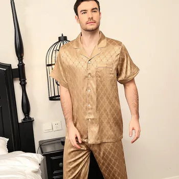 

Luxury Nobleman New 100% Real Silk Pajamas For Men short sleeves long trousers heavy silk pajama set silk pijamas sleepwear