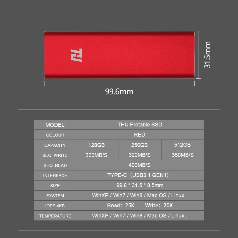 THU Mini Portable SSD 128GB 256GB 512GB 1TB USB3.1 400MB/s External HD Solid State Drive for PC Laptop Notebook(RED) THU Mini Portable SSD 128GB 256GB 512GB 1TB USB3.1 400MB/s External HD Solid State Drive for PC Laptop Notebook(RED)