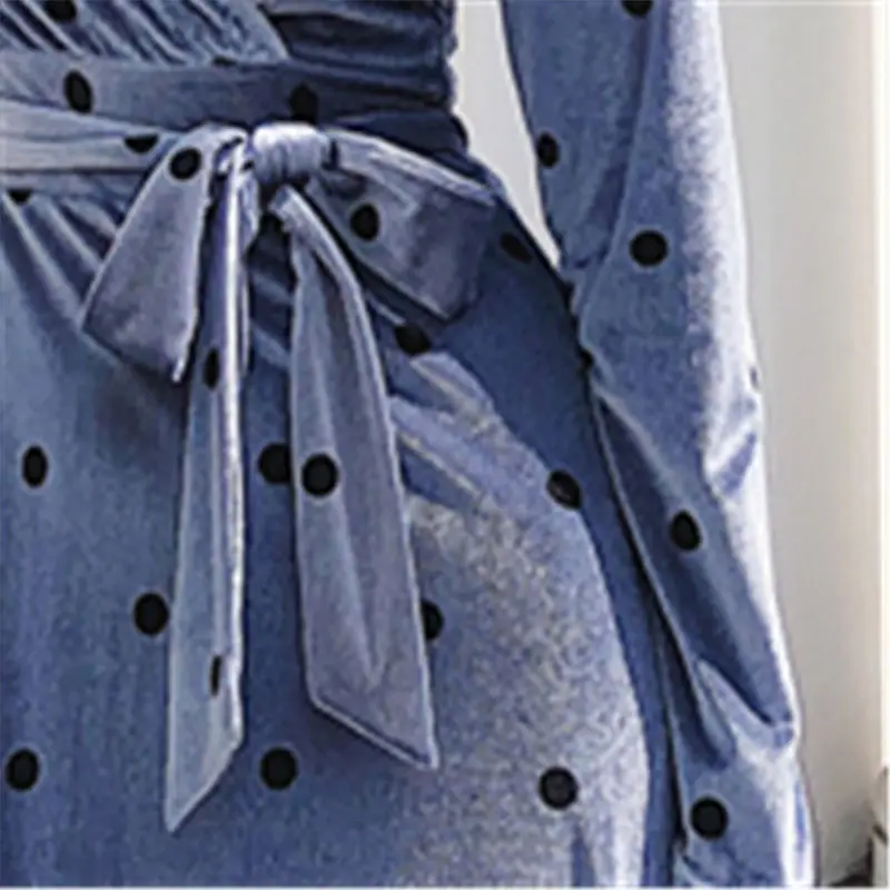 HziriP Women New Elegant Long Shirt Dress 2018 Autumn Dot Long Sleeves Casual Loose Dresses Vacation Mid-Calf V-Neck Collars