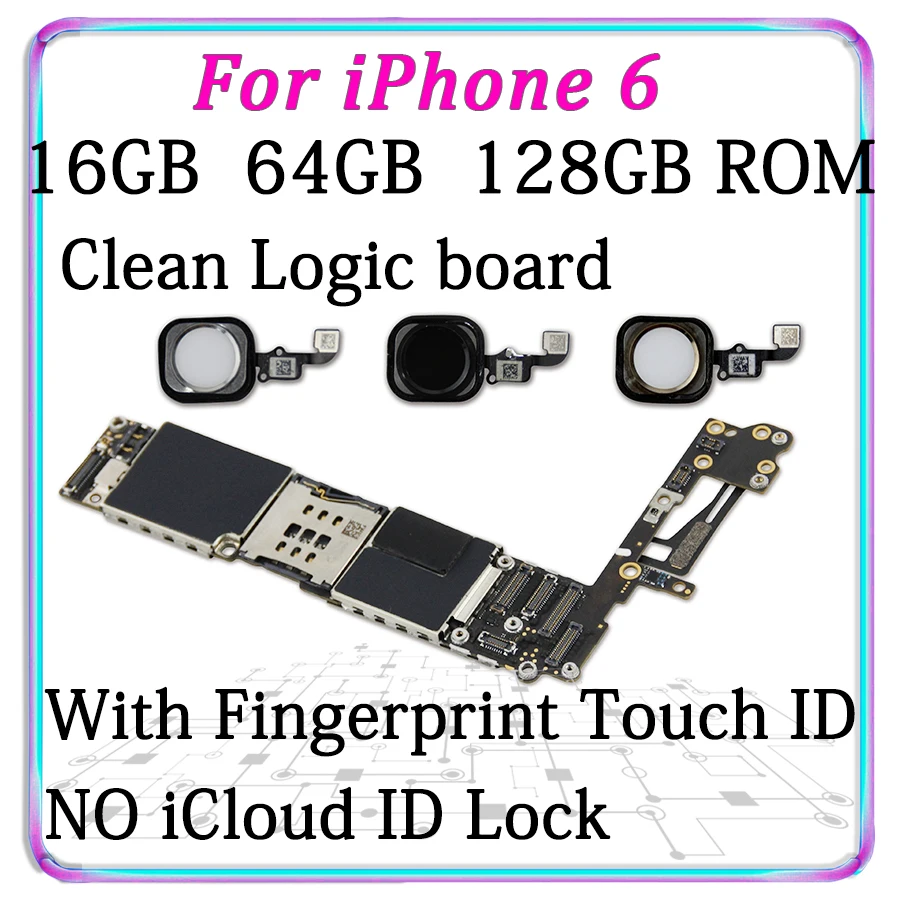 

Original Motherboard For iPhone 6 16GB 64GB 128GB Unlocked Mainboard Free iCloud IOS Logic Board With Fingerprint Home Button