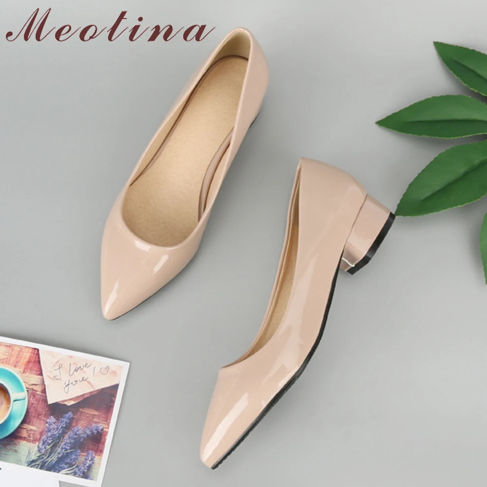 Dedo do pé Deslizamento em Sapatos Meotina Sapatos Femininos Bombas Apontado Saltos Grossos Primavera Senhoras Baixos Casuais 2020 Branco Vermelho Tamanho Grande 9 42 43