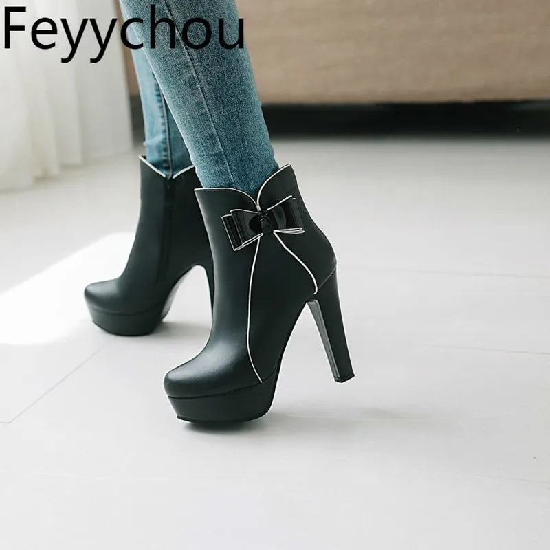 

Women's Boots Autumn Winter Warm Super High Heel Ankle Round Toe Zip Platform 2018 Sexy New Fashion Pu Wedding Black White Beige