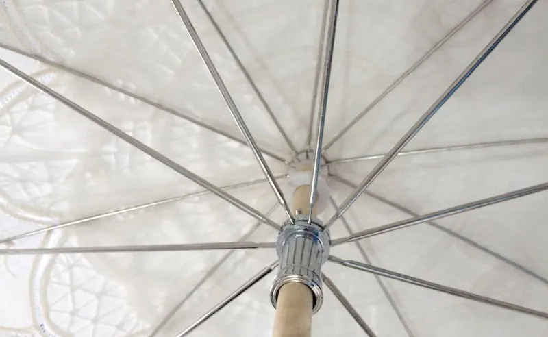 Guarda-chuva de madeira do algodão do raio 48cm do guarda-chuva do sol do punho do bordado do casamento dos guarda-chuva do laço