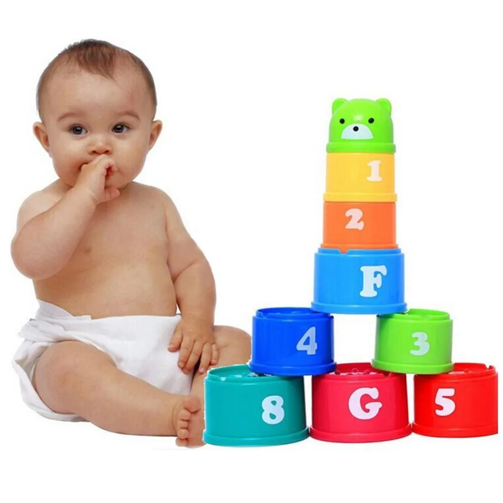 9 шт./упак. многоцветные фигурки и буквы фолдин пирамида из чашек башня детские развивающие игрушки Раннее развитие игрушки цвет случайный