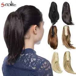 S-noilite 11 "короткий прямой синтетический плетение DIY конский хвост для женщин клип в наращивание волос термостойкие в черный коричневый