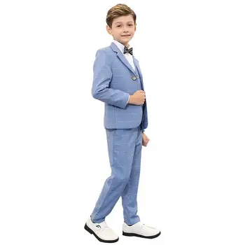 

New Teenage Boys Plaid Blazer+Vest+Pant 3Pcs Sets Baby Boy Suit For Wedding Piano Party Kids Boys Suits Formal Clothing Y157