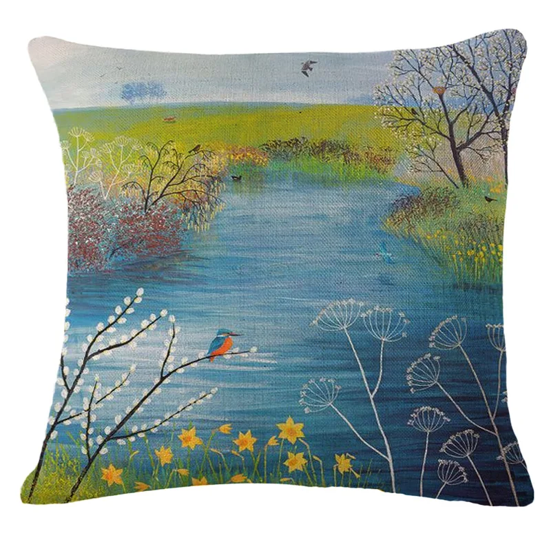 Manufacturers-direct-sales-of-spring-green-landscape-Cushion-Cover-Sofa-Home-decorative-car-pillow-case-Oil
